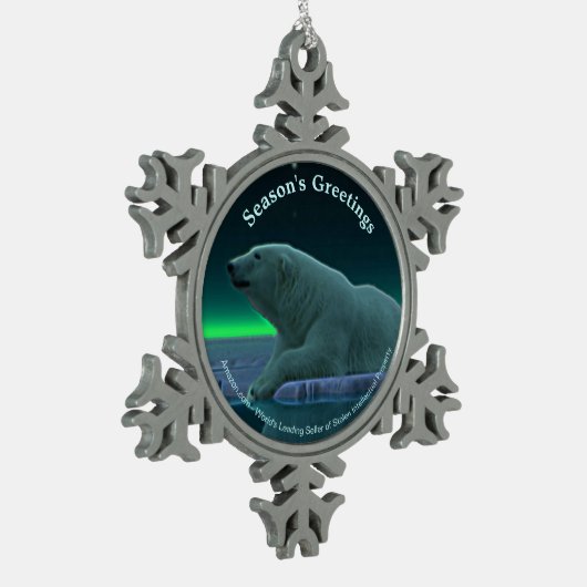 シーズンの挨拶 – Ice Edge Polar Bear スノーフレークピューターオーナメント (左)