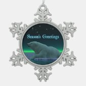 シーズンの挨拶 – Ice Edge Polar Bear スノーフレークピューターオーナメント (正面)