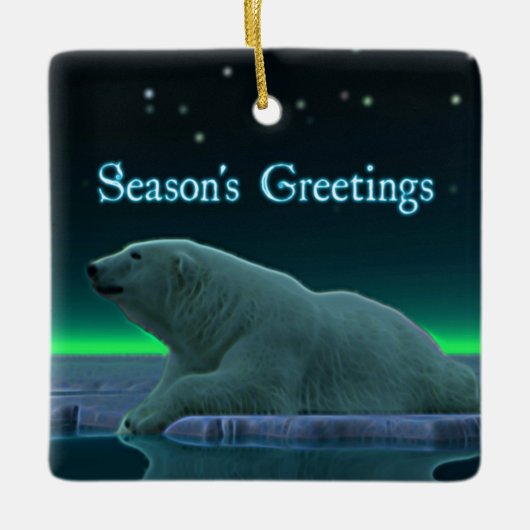 シーズンの挨拶 – Ice Edge Polar Bear セラミックオーナメント (正面)