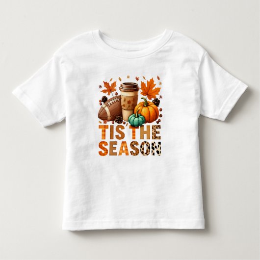 シーズンはHerbstzeit mit Football und Kaffee トドラーTシャツ (正面)