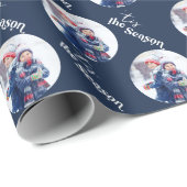 シーズンエレガントタイポグラフィラウンドフォトブルー ラッピングペーパー (ロールコーナー)