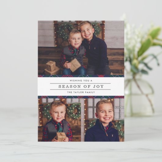 シーズンオブジョイ海軍タータンチェックプレイド写真コラージュ シーズンカード (スタンド正面)