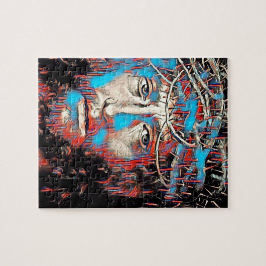 シーズンクラウンを着たイエスキリスト絵画抽象芸術 ジグソーパズル (横)