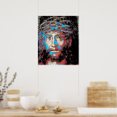 シーズンクラウンを着たイエスキリスト絵画抽象芸術 ポスター (キッチン)