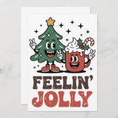 シーズンクリスマスツリーサンタハットコーヒー 招待状 (正面/裏面)