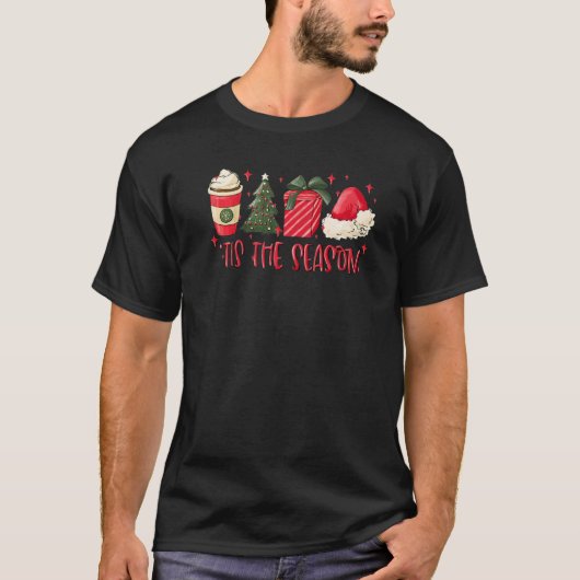 シーズンクリスマスツリーホットコーヒークリスマスサン Tシャツ (正面)