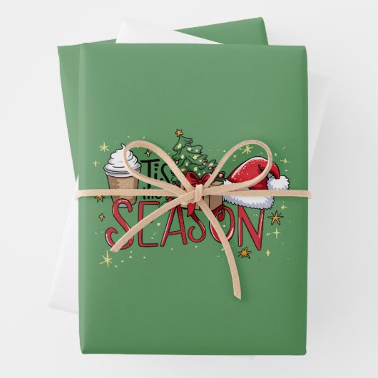 シーズンクリスマスツリーラテコーヒークリスマス ラッピングペーパーシート (インサイチュ)