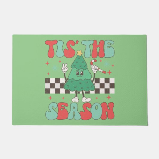 シーズンクリスマスツリーGroovyレトロクリスマス ドアマット (正面)