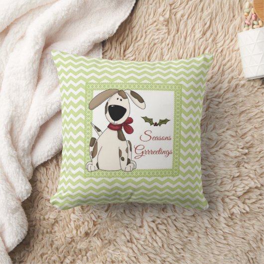 シーズングラートメント犬と緑の山形の背景 クッション (ブランケット)