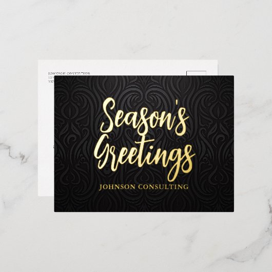 シーズングリーズモダンブエレガントルダマスク 箔シーズンポストカード (正面/裏面)