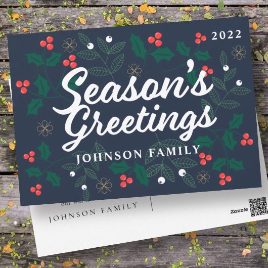 シーズングリーツホリーモダンベリーの葉 シーズンポストカード