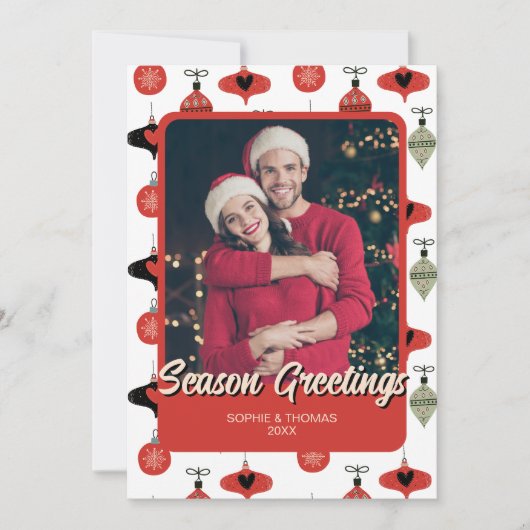 シーズングリーティングクリスマスカップルの写真レッド シーズンカード (正面)