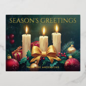 シーズングリーティングクリスマスキャンドルヴィンテージ 箔シーズンポストカード (正面)
