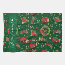 シーズングリーティングクリスマスジンジャーブレッドマン キッチンタオル