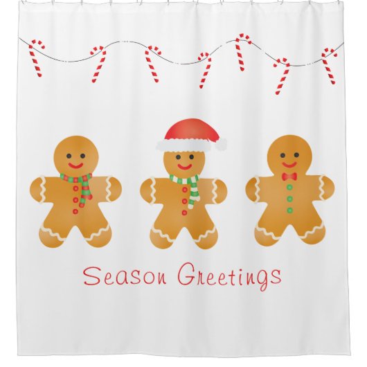 シーズングリーティングジンジャーブレッドマン シャワーカーテン (正面)