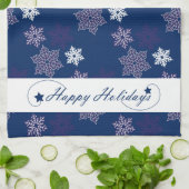 シーズングリーティングネイビーブルーの雪 キッチンタオル (折り畳み)