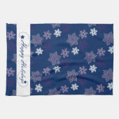 シーズングリーティングネイビーブルーの雪 キッチンタオル (横)