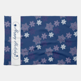 シーズングリーティングネイビーブルーの雪 キッチンタオル