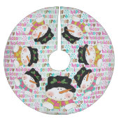 シーズングリーティングハッピーホリデーズ雪だるまツリースカート ブラッシュドポリエステルツリースカート (正面)