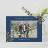 シーズングリーティングブルーカスタムクリスマスカード (スタンド正面)