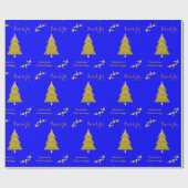 シーズングリーティングブルー金ゴールドツリーラッピング紙 ラッピングペーパー (フラット)