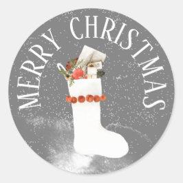 シーズングリーティングホワイトクリスマスストッキング ラウンドシール