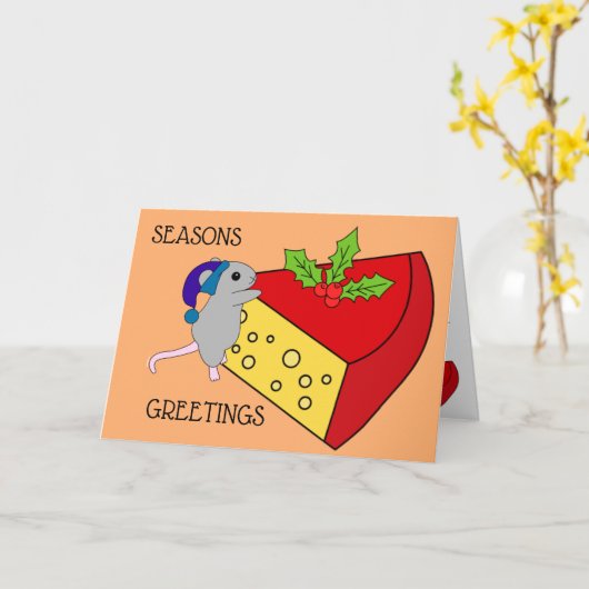 シーズングリーティングマウスチーズユーモアおもしろい カード (黄色い花)