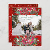 シーズングリーティングレッドグリーンパインコーンBough写真 シーズンカード (正面/裏面)