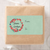 シーズングリーティングレッドフローラ水彩リース ラベル (インサイチュ)