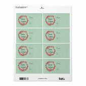 シーズングリーティングレッドフローラ水彩リース ラベル (フルシート)