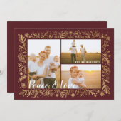 シーズングリーティングレッド&金ゴールドの葉&雪片 シーズンカード (正面/裏面)