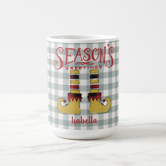 シーズングリーティング小妖精や小人シューズパーソナライズされた コーヒーマグカップ (中央)