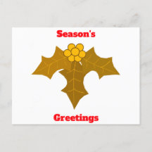 シーズングリーティング金ゴールドホリーポストカード