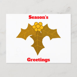 シーズングリーティング金ゴールドホリーポストカード ポストカード