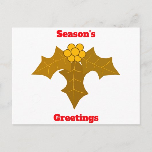 シーズングリーティング金ゴールドホリーポストカード ポストカード (正面)