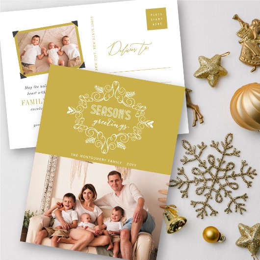 シーズングリーティング金ゴールドヴィンテージデコ観葉写真 シーズンポストカード