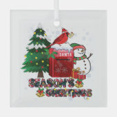 シーズングリーティング雪だるまメールボックス（鳥）ショウジョウコウカンチョウ ガラスオーナメント (正面)