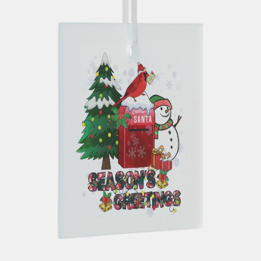 シーズングリーティング雪だるまメールボックス（鳥）ショウジョウコウカンチョウ ガラスオーナメント (正面右)