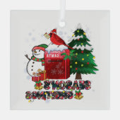 シーズングリーティング雪だるまメールボックス（鳥）ショウジョウコウカンチョウ ガラスオーナメント (裏面)