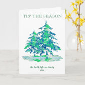 シーズングリーンパインタリークリスマスホリデー カード (黄色い花)