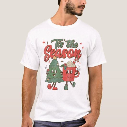 シーズンコーヒークリスマスおもしろい雪だるまサン Tシャツ (正面)