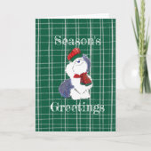 シーズンズグリーツコージーシェプドッグホールディングホリデー カード (正面)