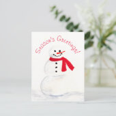 シーズンズグリーティングウォーターカラー雪だるまおもしろい シーズンポストカード (スタンド正面)
