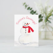 シーズンズグリーティングウォーターカラー雪だるまおもしろい シーズンポストカード (スタンド正面)