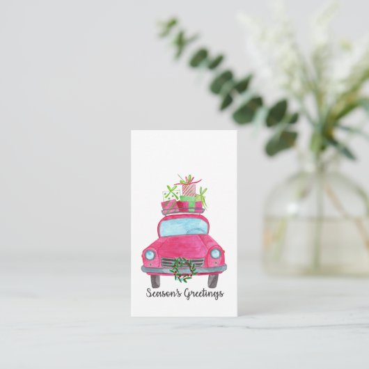 シーズンズグリーティングクラシックカーの水彩 エンクロージャーカード (スタンド正面)