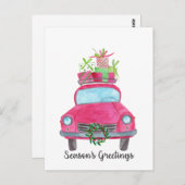 シーズンズグリーティングクラシックカーの水彩 ポストカード (正面/裏面)