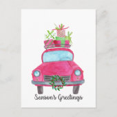 シーズンズグリーティングクラシックカーの水彩 ポストカード (正面)