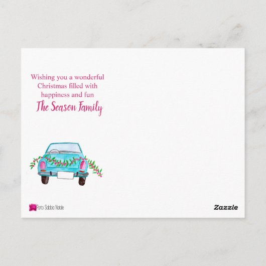 シーズンズグリーティングクラシックズカー水色 ポストカード (裏面)