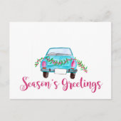 シーズンズグリーティングクラシックズカー水色 ポストカード (正面)