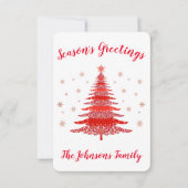 シーズンズグリーティングクリスマスツリーレッドローズ金ゴールド サンキューカード (正面)